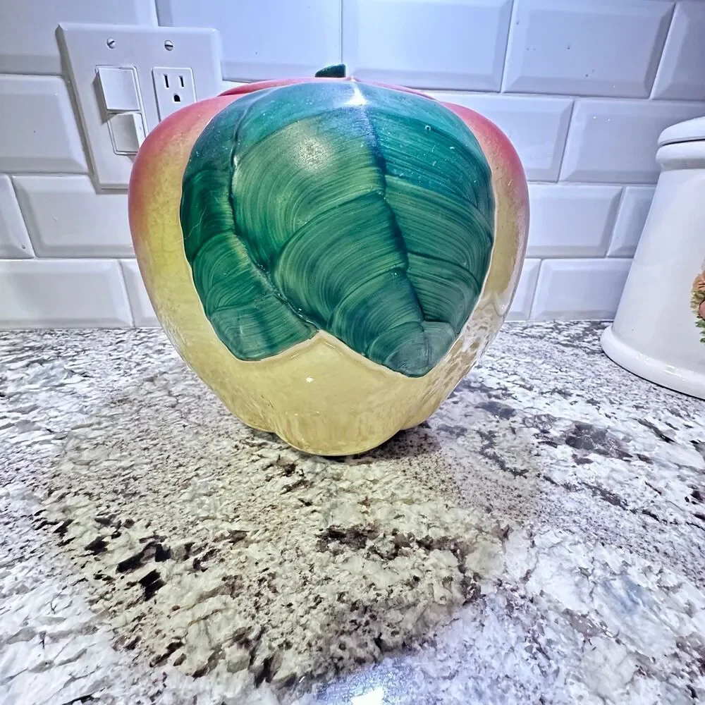 Vintage 1940s Hull Pottery Ceramic Blushing Apple Cookie Jar with Lid